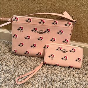 Coach Pink Floral Crossbody and wallet Set